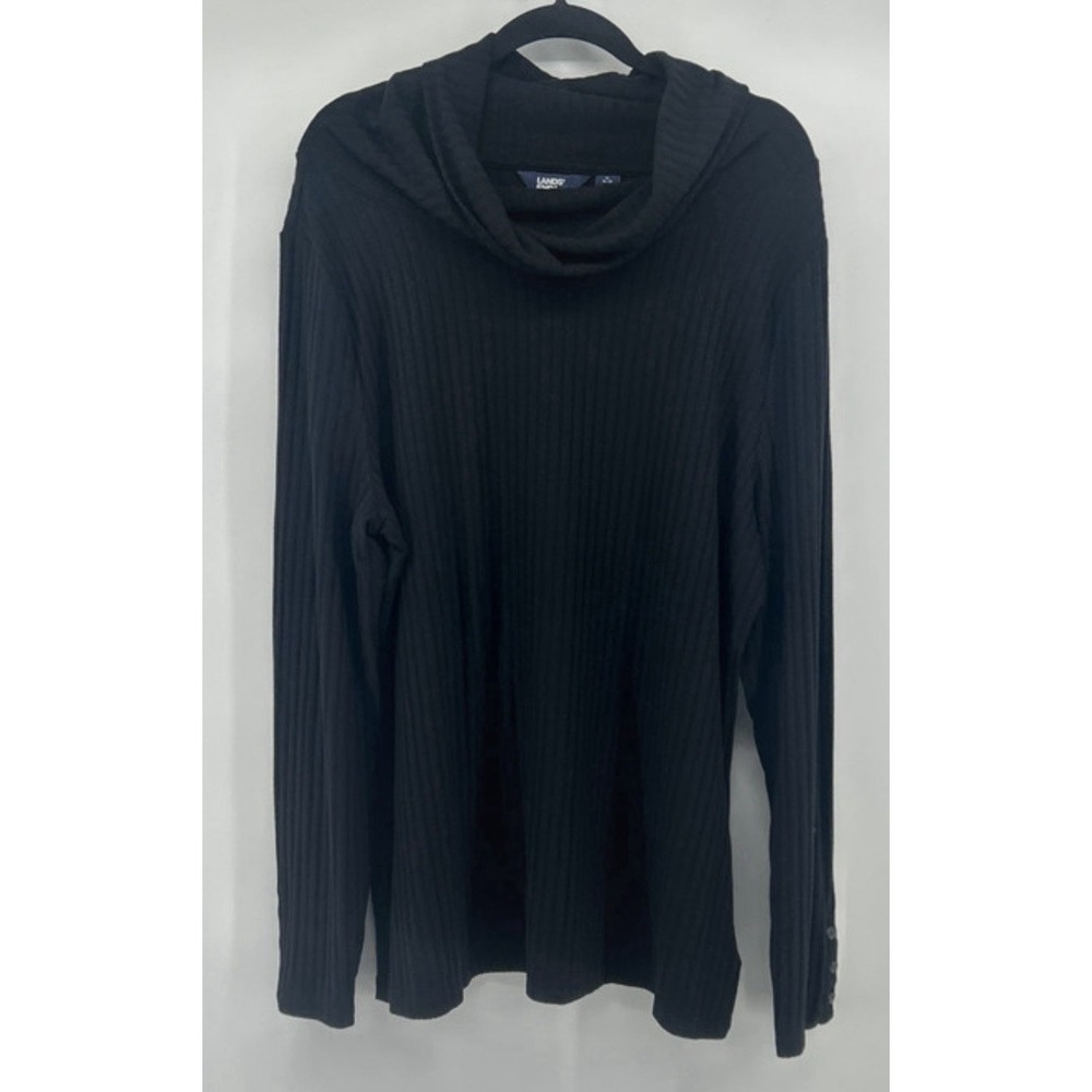 Lands End Black Ribbed Cowl Neck Sweater L 14/16 Corporate Chic Preppy Academia